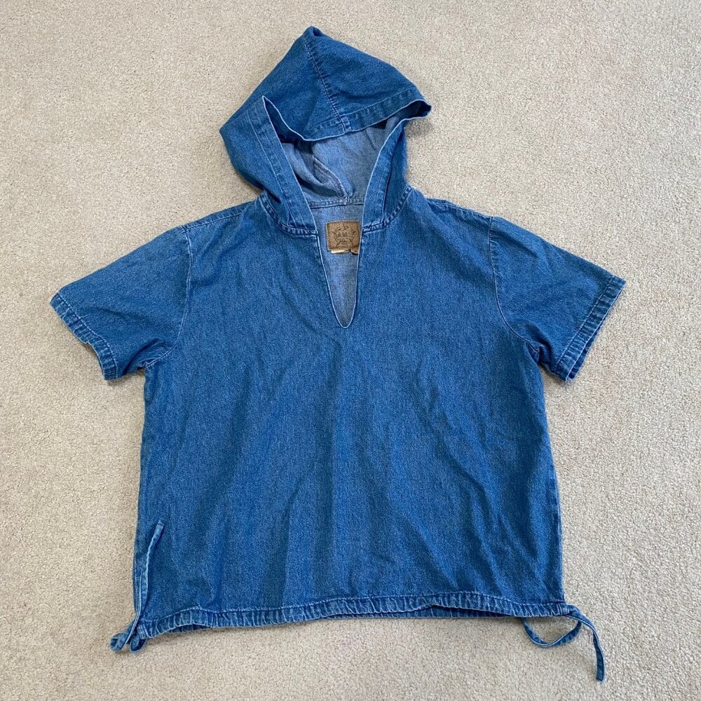 Denim Relaxed Shirt Hooded Vintage Boho Top Sz Medium The Denim Shirt FREE GIFT